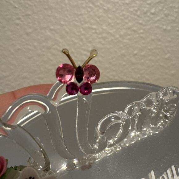 Handcrafted Glass Baron Glass Figurine Mom I love You Genuine Crystal Butterfly - Picture 3 of 6